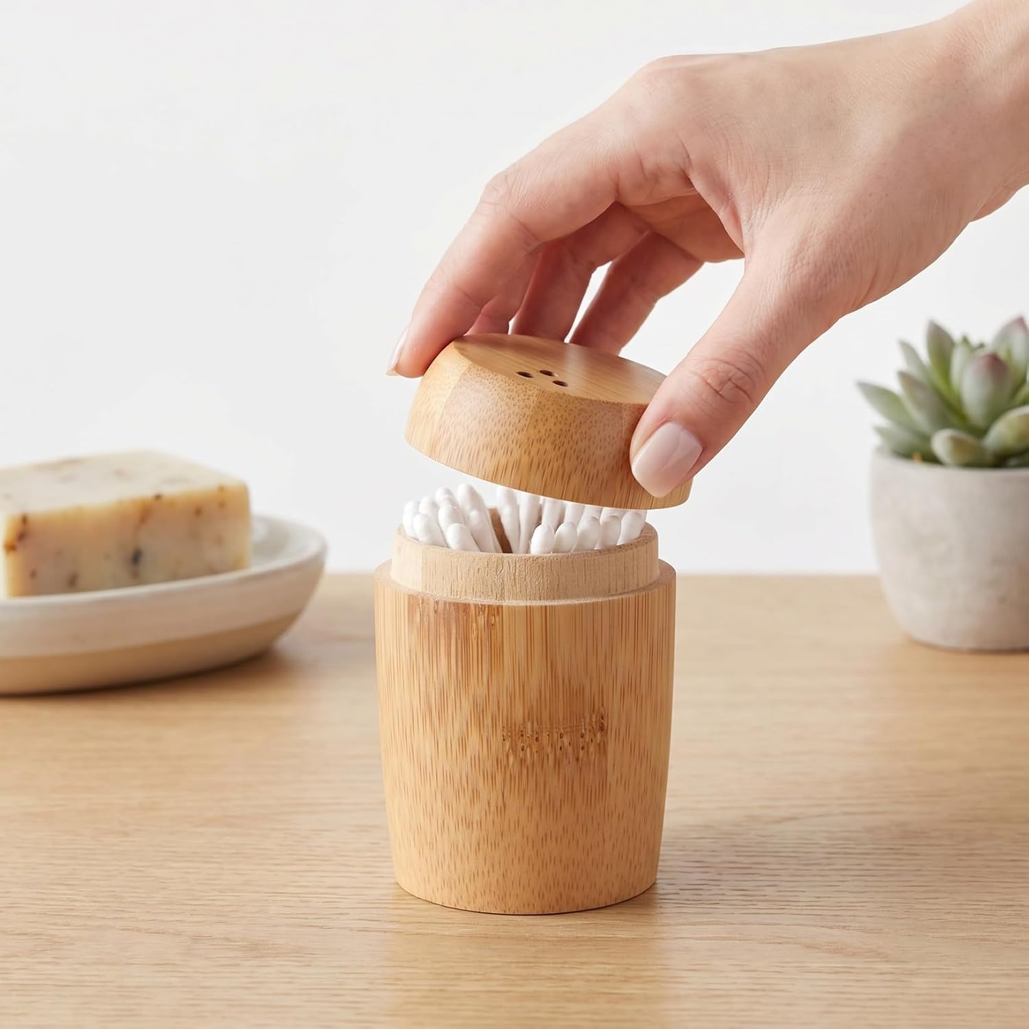 DOITOOL Toothpick Holder, Bamboo Cotton Swab Storage Container image 3