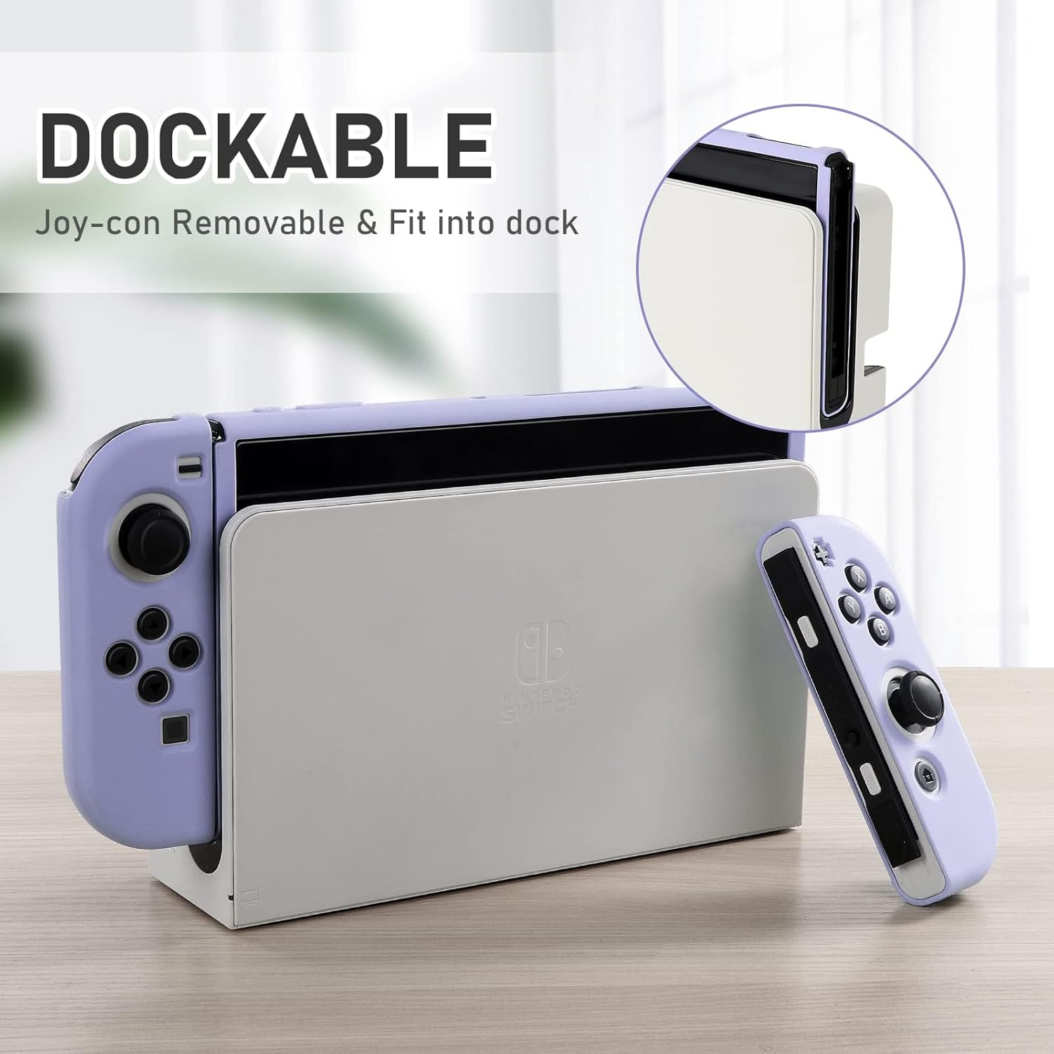 Switch OLED Case for Nintendo Switch OLED Model, Dockable Cover Soft TPU Protector Case for Switch OLED Grips & Console and Accessories with 2 Pcs Thumb Caps, Purple - Image 3
