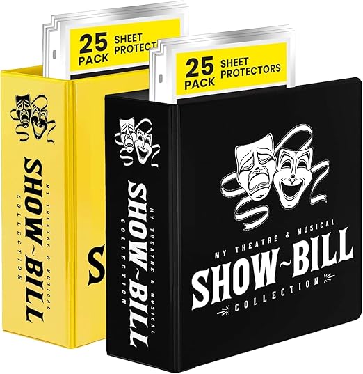 2 Pack of Show Bill Binder for Broadway and Theatre Show-Bills, Comes with 25 Sheet Protectors to Hold and Organize All Your Playbills, D-Ring, Black and Yellow