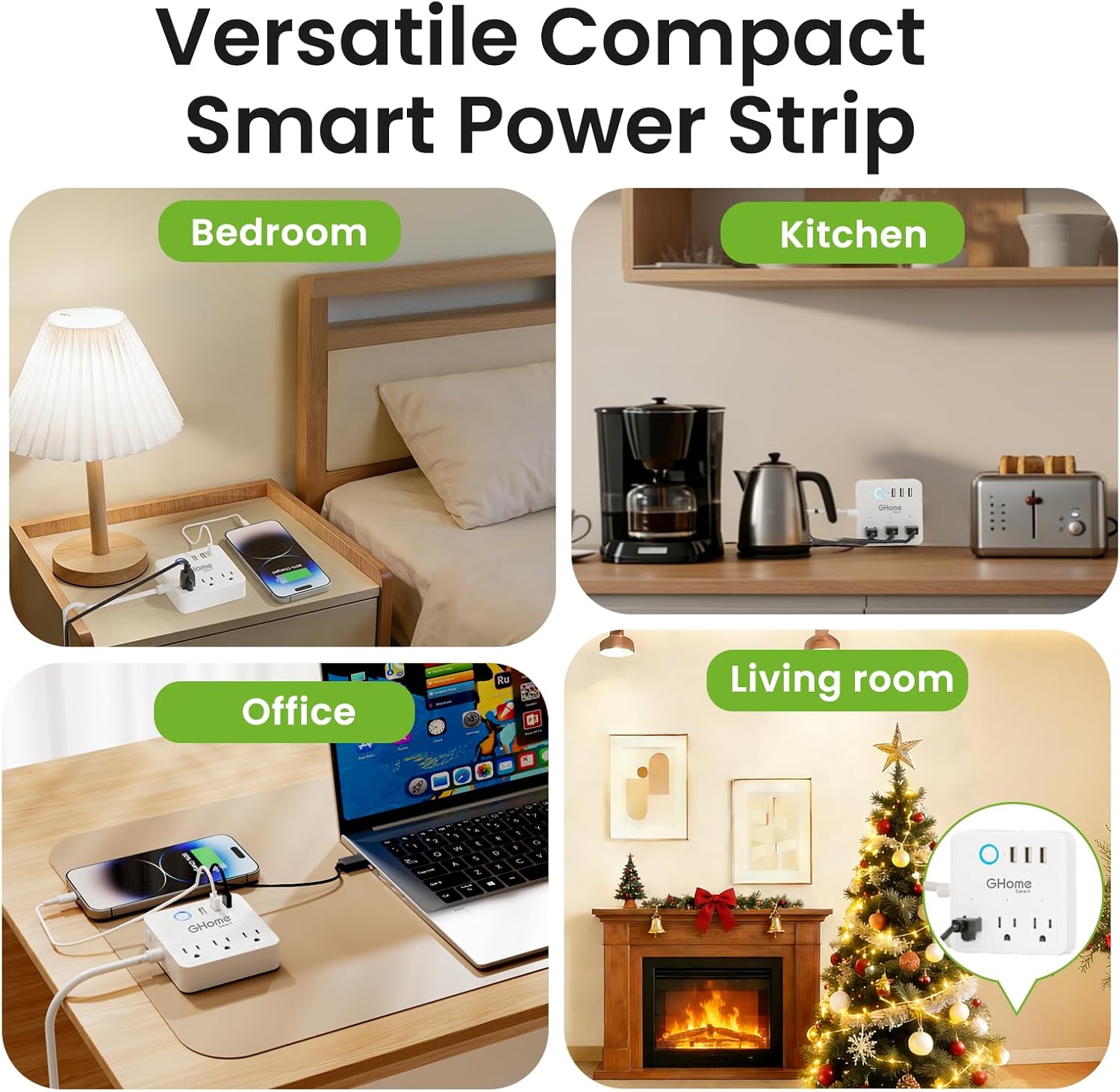 GHome Smart Power Strip Surge Protector 10A, Smart Plug that Works with Alexa & Google Home, 6 in 1 WiFi Outlets with APP Control, White Extension Cord 2.4G WiFi Only, ETL FCC Listed, No Hub Needed