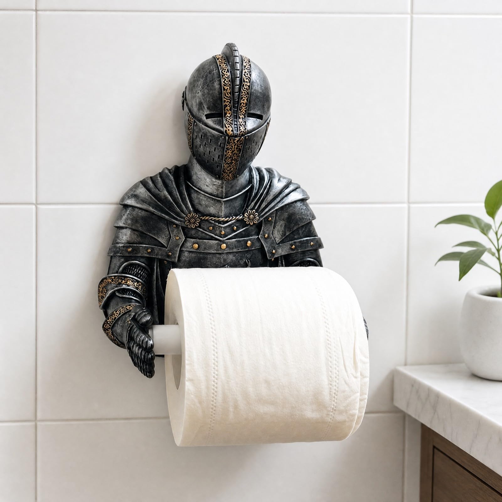Milageto Carta Igienica a Forma di da Rotolo Medievale in Resina Accessorio da Bagno per Locale di Serzio