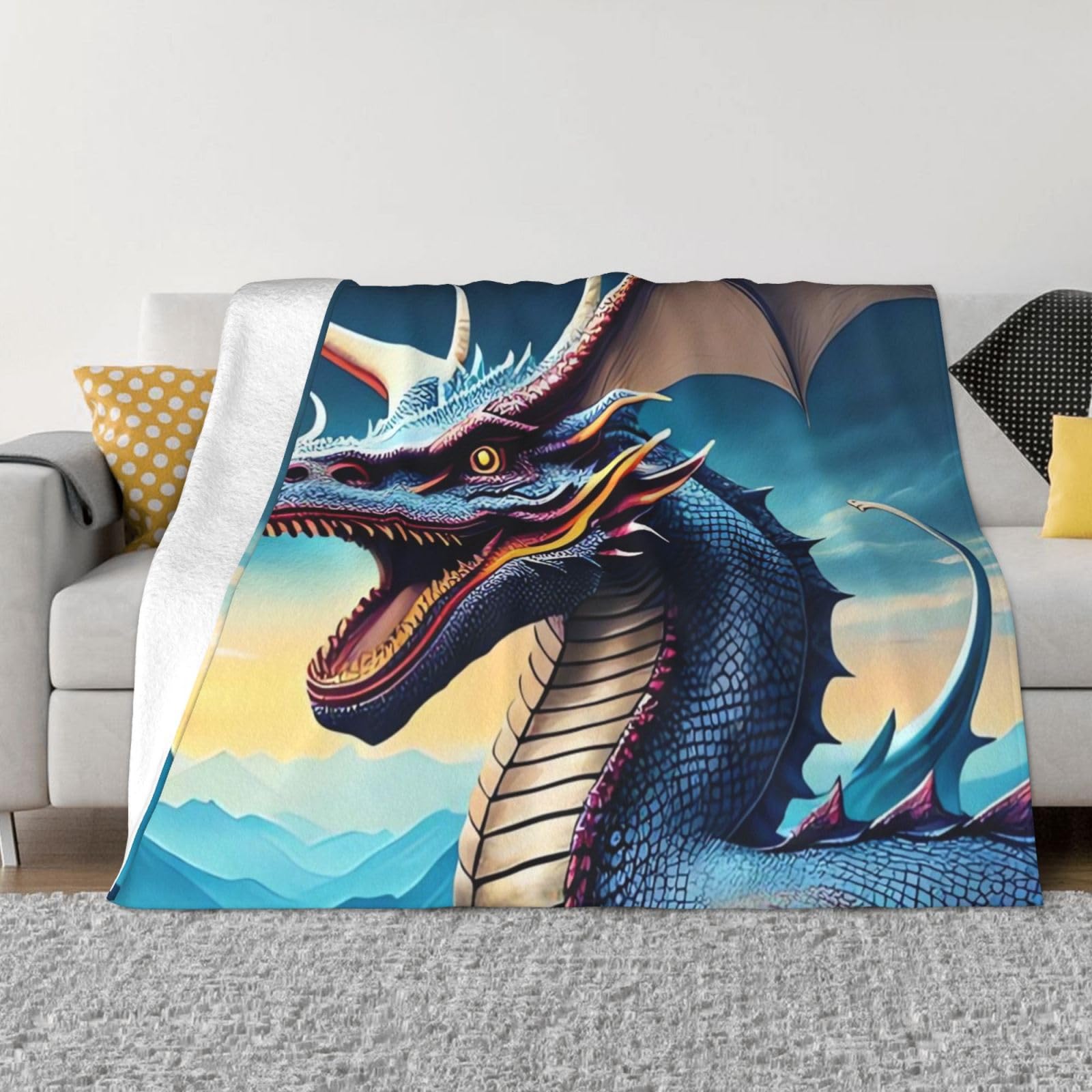Plaid dragon pour canapé et voyage | Couverture flanelle légère toutes saisons