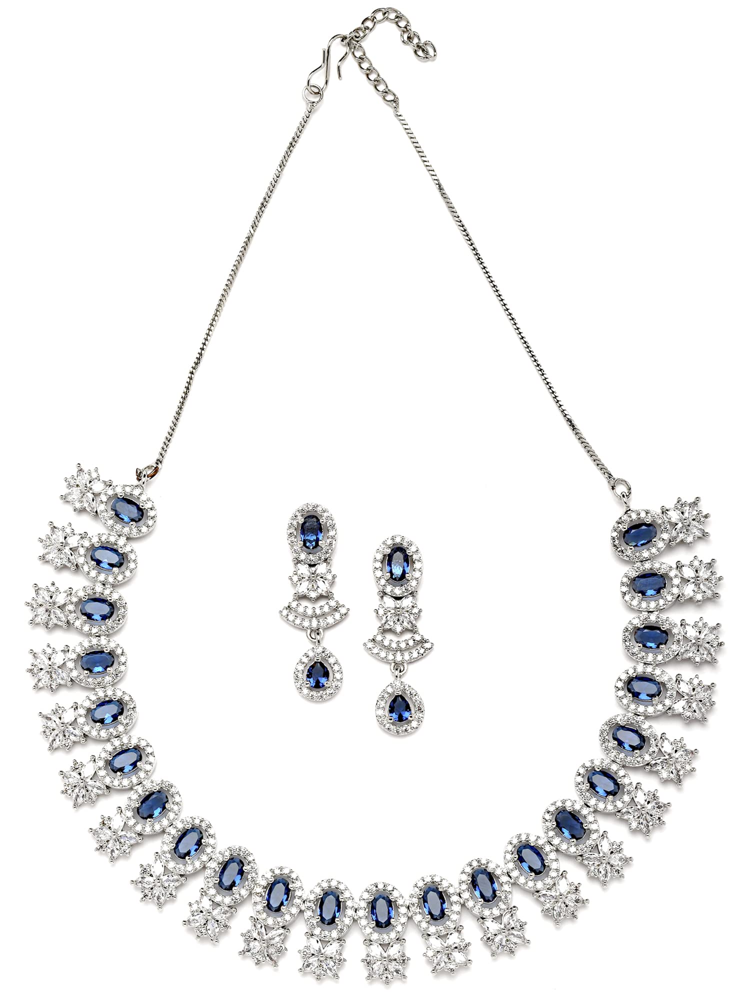 Karatcart Silver Plated Blue American Diamond Studded Necklace Set
