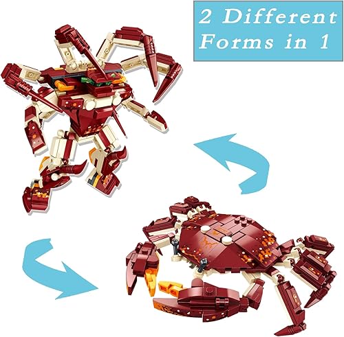 Miniatura 2 de ODIPON Juguete de construcción de criaturas marinas, juegos de bloques de construcción de animales oceánicos 2 en 1, figuras de cangrejo para niños