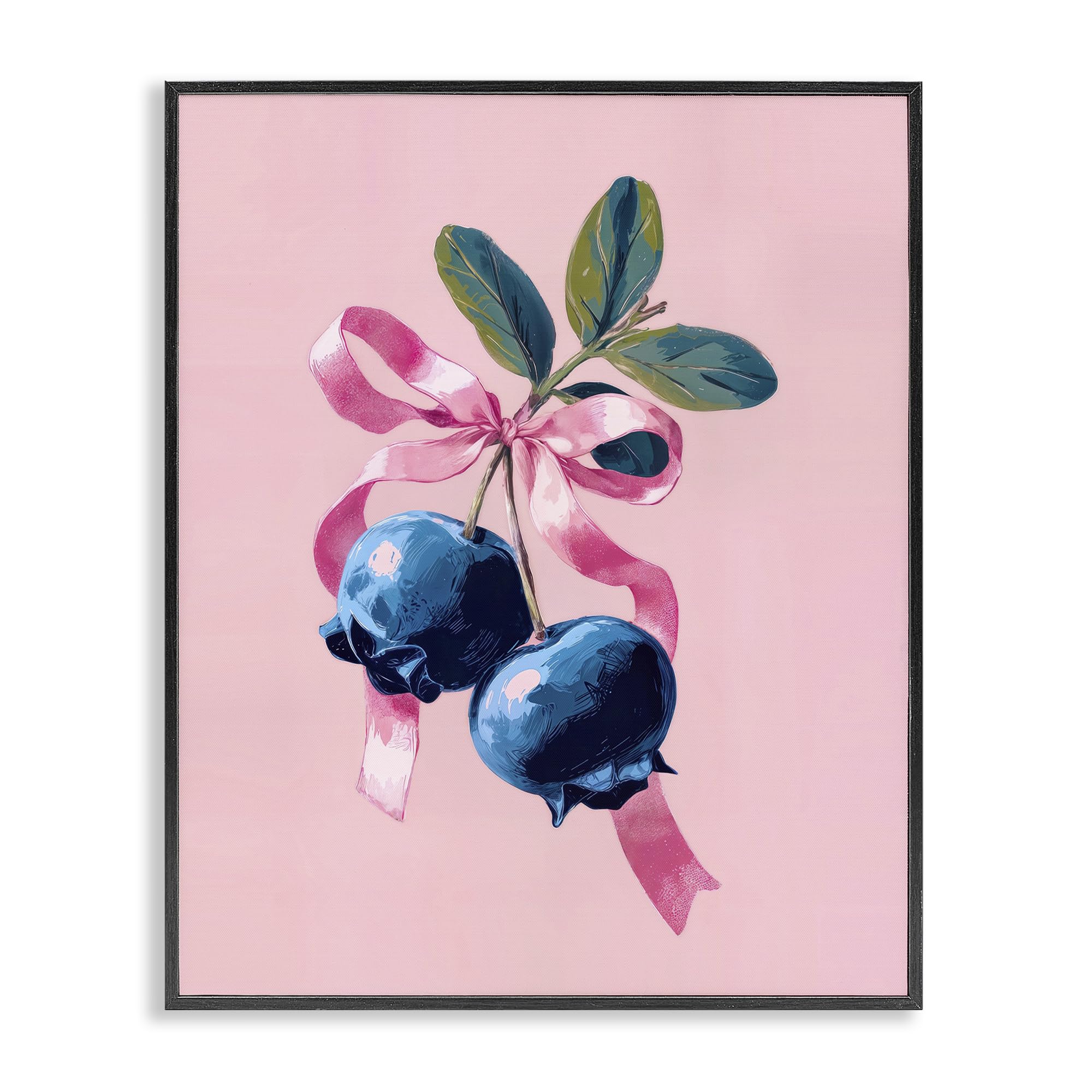 Stupell Industries 'Blueberry Branch with Pink Bow', Framed Giclee Art, Black, 16 x 20 Inches, Easy to Hang and Sturdy, Made in USA, by Imagine It Images