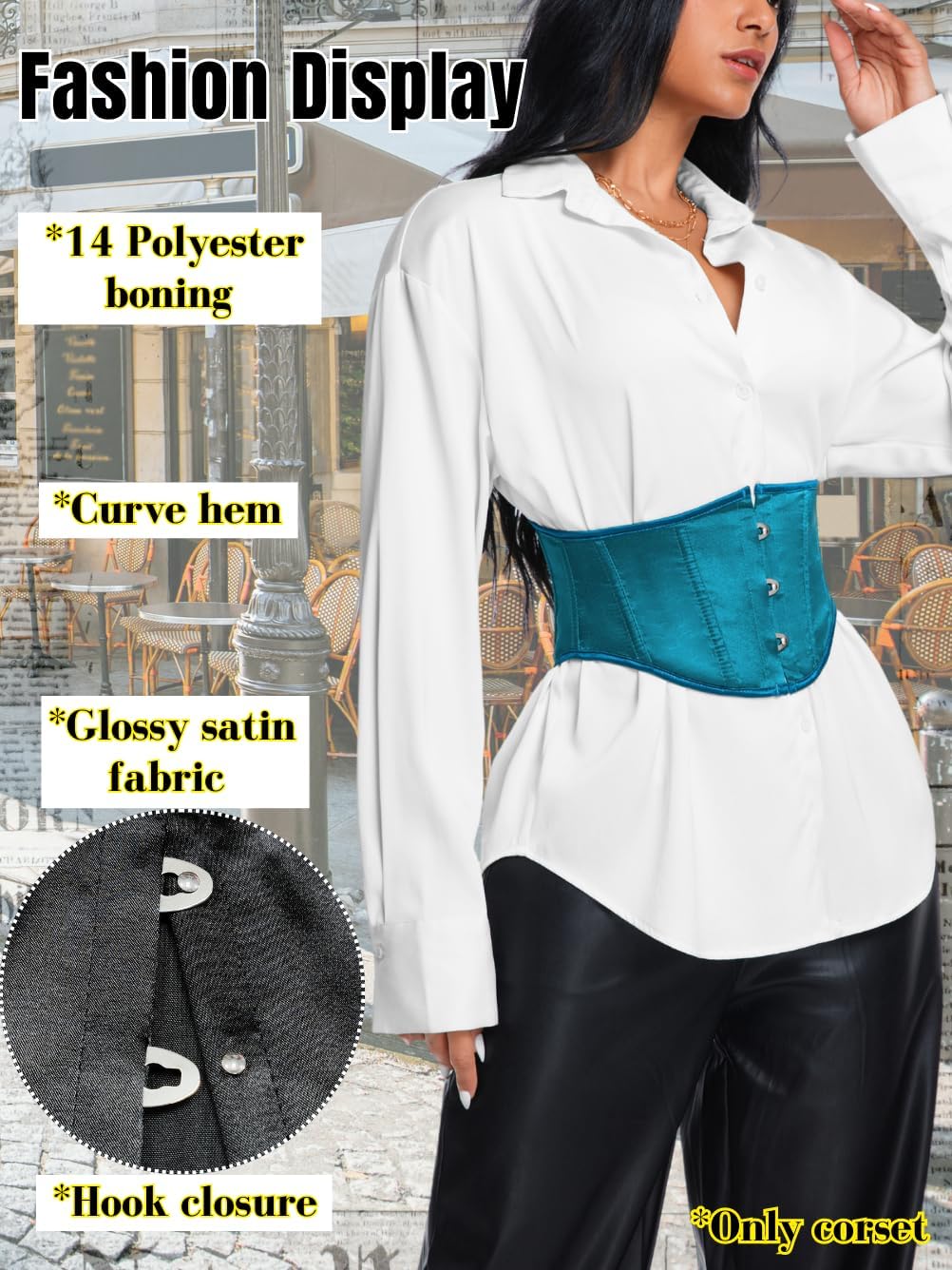ChiaoLezhee Women's Satin Underbust Corset Belt Front Hook & Back Lace-Up