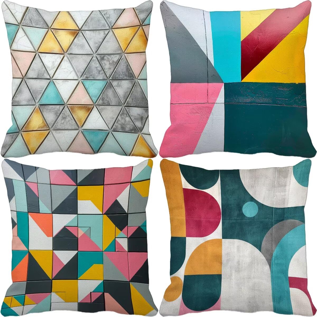 Housse de coussin 40x40 lot de 4 carrés modernes géométriques double face 4-S