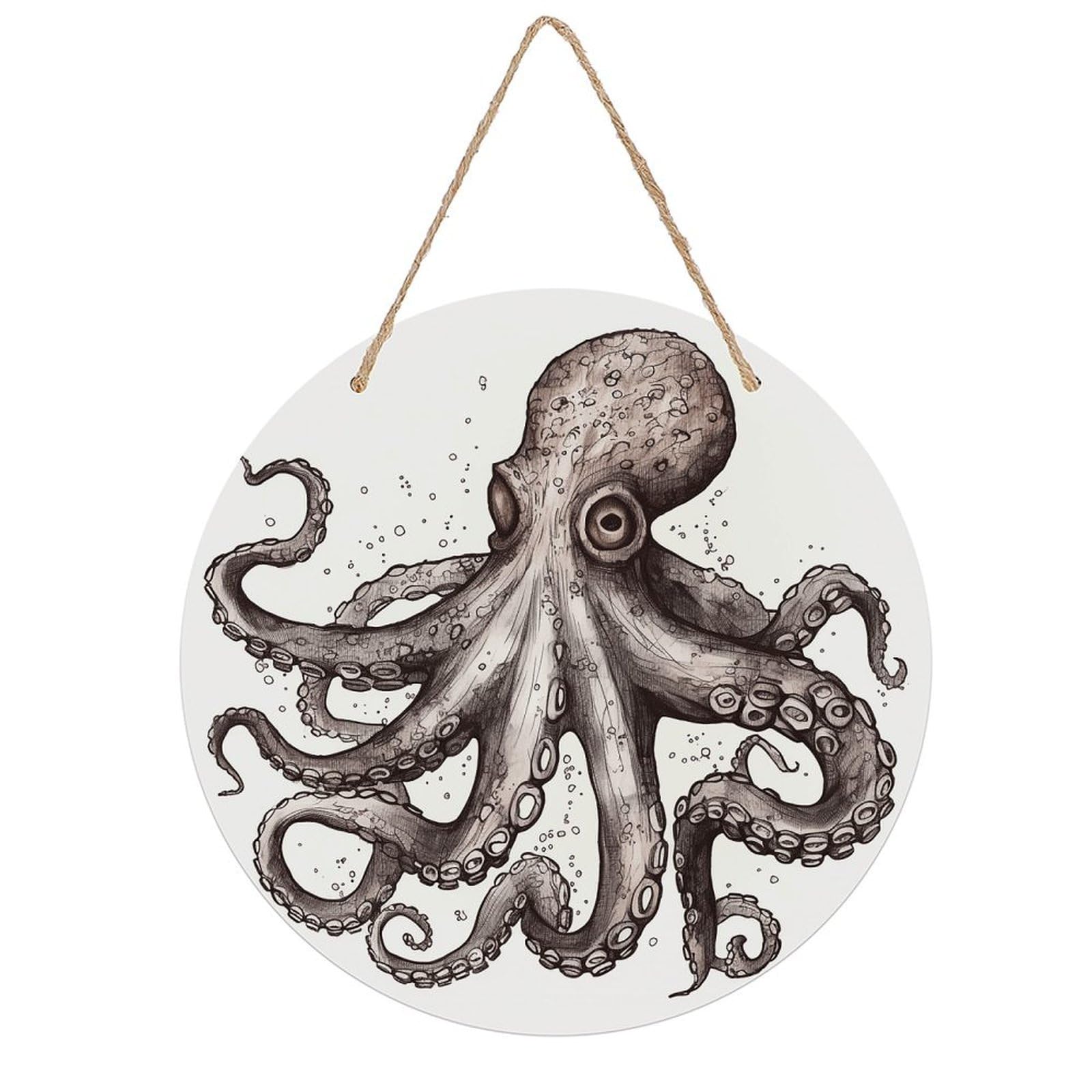 VstaDank Octopus Wall Art Decor with Ropes Wooden Hanging Sign Hanging Wall Decor Artwork Round Wood Painting Modern Wall Prints Decor Picture for Office Bar Home Decors