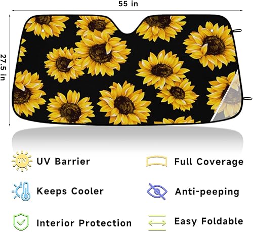 Miniatura 2 de Parasol plegable para parabrisas de automóvil, con diseño de girasol, reflector de rayos UV, parasol floral amarillo, visera solar universal para