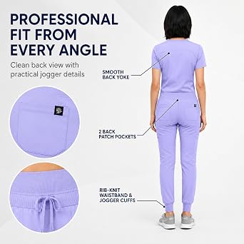 M&M SCRUBS Womens V-Neck Jogger Scrub Set Medical Scrub Top & Jogger Pants