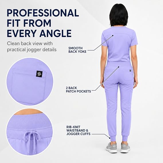 M&M SCRUBS Womens V-Neck Jogger Scrub Set Medical Scrub Top & Jogger Pants