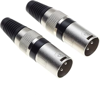 3 Pole XLR Plug, Black - Male Audio Mic Microphone DMX Plug Jack Plug, Nicked-Plated Adapter, Cable Mount - Pack Of 2