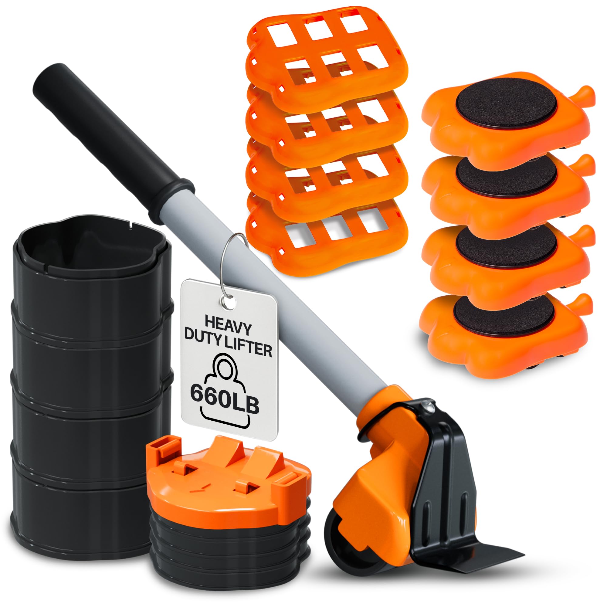 MouZie Heavy Duty Furniture Lifter & Moving Kit – Lift & Glide Couches, Beds, Appliances with Ease – 4 Roller Sliders (660 lbs Each), Adjustable