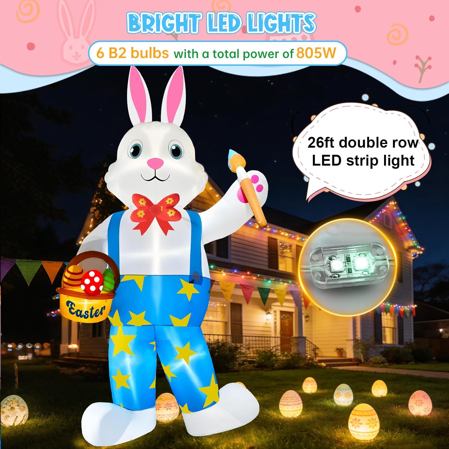 12FT Easter Inflatables Bunny Outdoor Decorations,Giant Easter Blow Up Yard Decoration, Easter Inflatable Bunny Decor for Yard,Party,Lawn