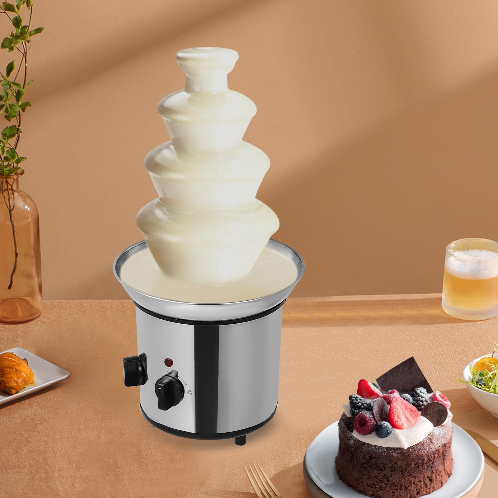 Fuente de chocolate de 4 niveles de acero inoxidable con 1 8 l de capacidad y 170 W de potencia, perfecta como máquina de postres y fondant de chocolate