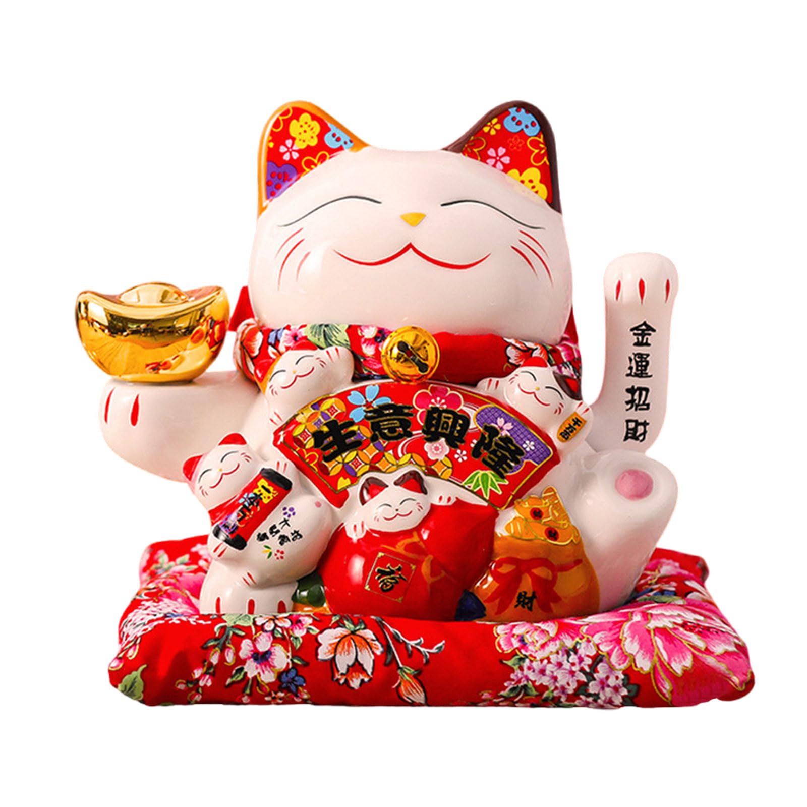18 cm Chat Fortune Maneki Neko Agitant Chat Chanceux Maneki Neko avec Bras Mobile Maneki Neko en Céramique Agitant Statuette de Chat Fortune, pour la Décoration de Bureau à Domicile et de Magasin (B