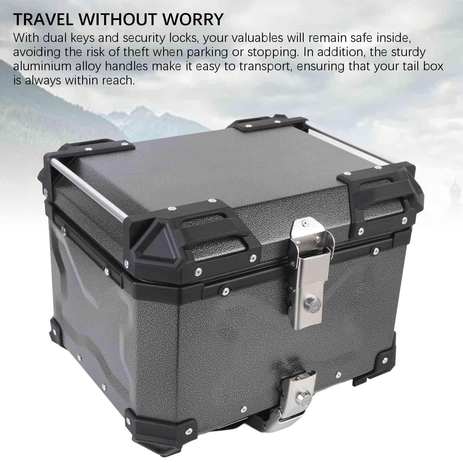 RiToEasysports Kufer na Kufer Motocyklowy Top Case ze Stopu Aluminium 45L Wodoodporny, Zamykany Schowek z szybkozłączką i Oparciem z wyściółką PU dla Osób Dojeżdżających do Pracy w Trasie
