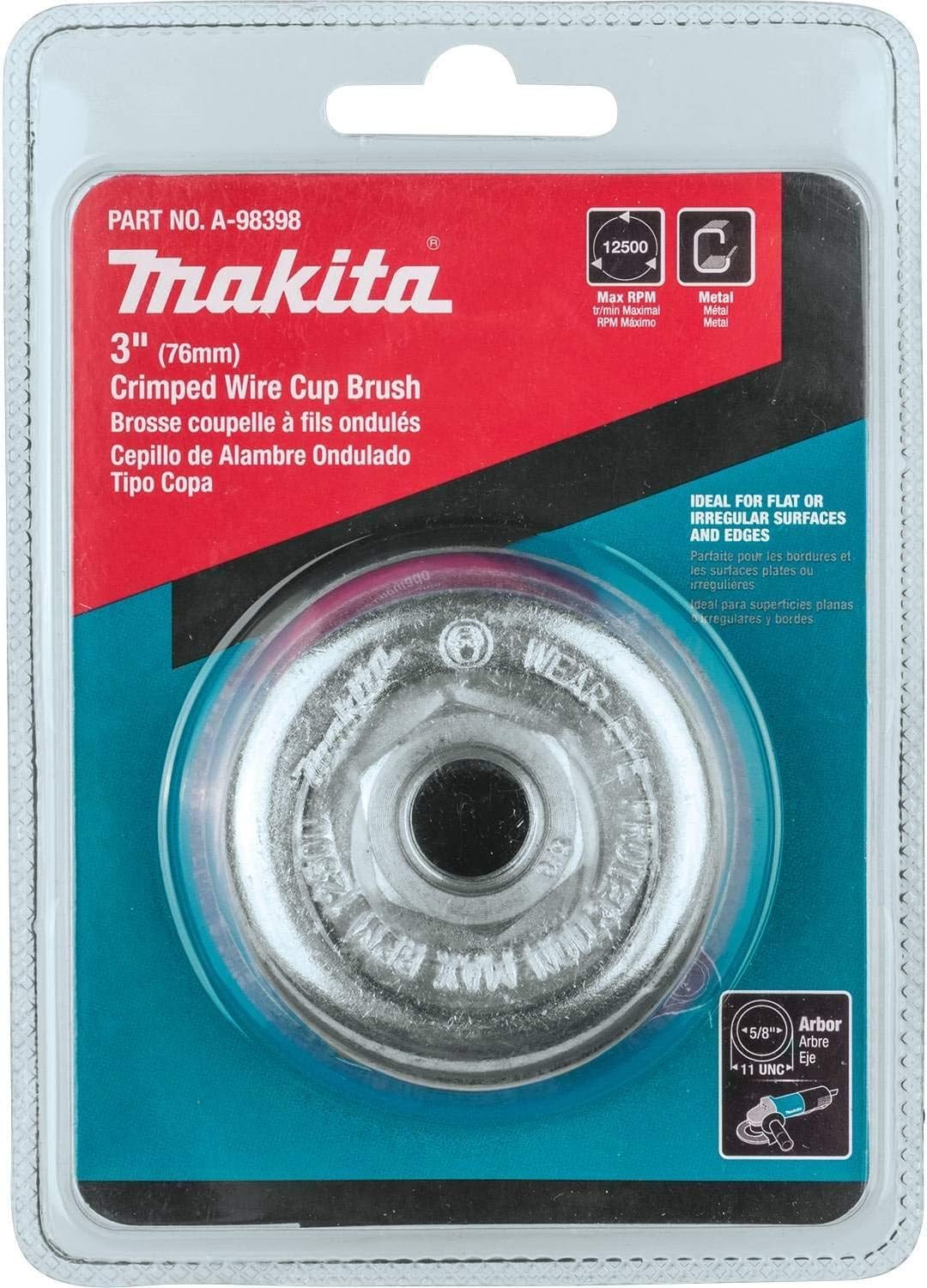 Makita A-98398 Cepillo de copa de alambre prensado de 3 pulgadas, 5/8 "-11