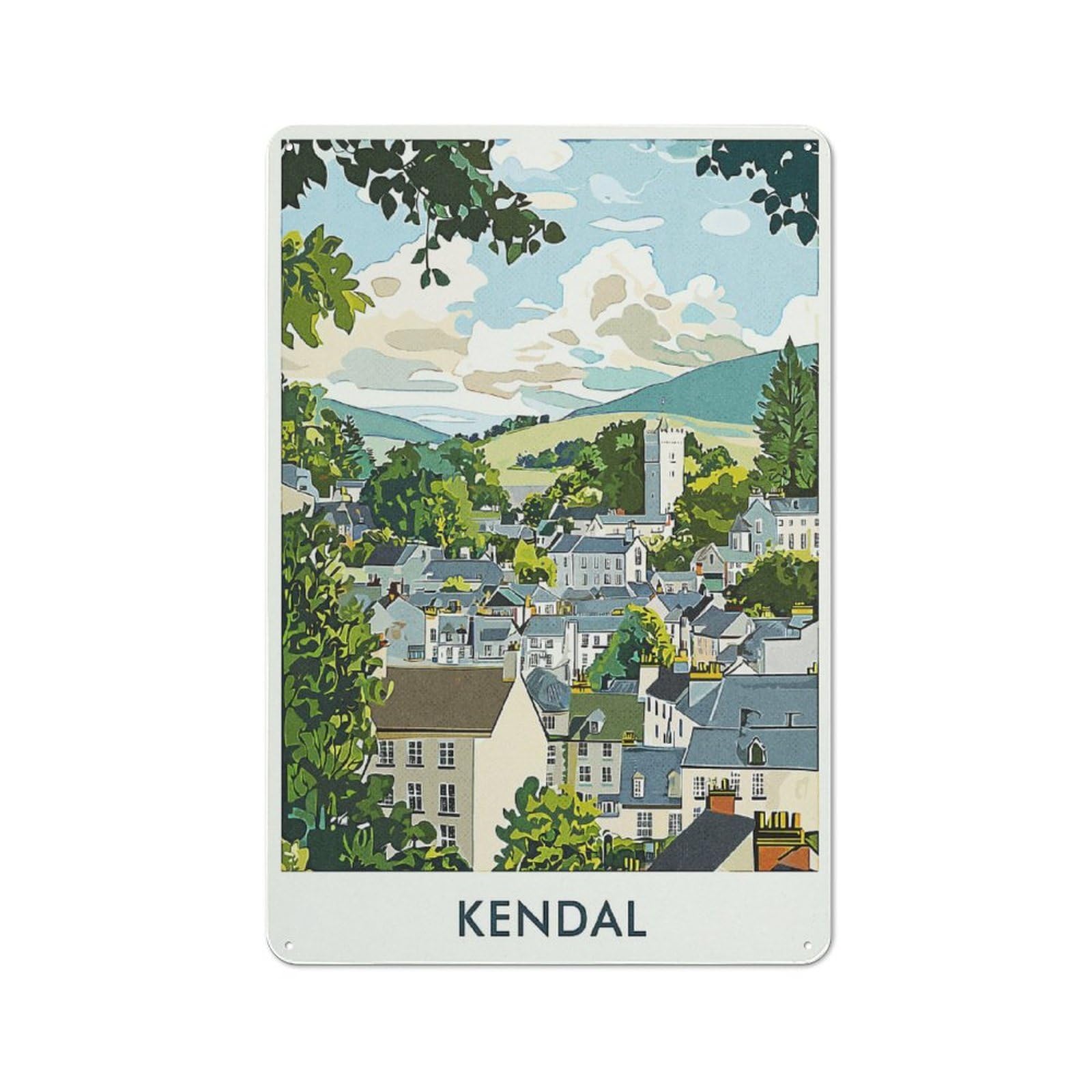 Kendal Town Landscape Decorative Tin Plaque 30x20cm, Decorative Novelty Wall Art for Hallway, Home Bar, Garage Or Study