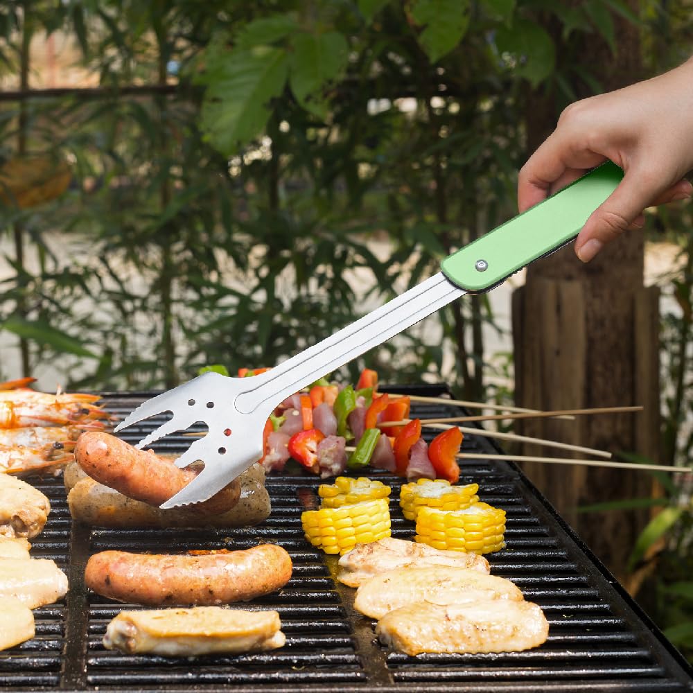 ROXON S601 14-Zoll 6-in-1 MBT3 Faltbares Grillbesteck Set (Grün) | Gabel, Pfannenwender, Grillmesser, Zange, Öffner – für Grillpartys im Garten und Camping (Grün)