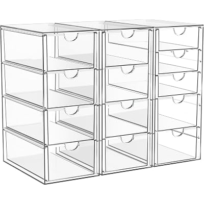 Acrylic Makeup Organizer with 13 Drawers, Bathroom Counter Organizer, Acrylic Organizers, Desk Organizer, Office Supplies, Storage Drawers for Cosmetic, Pencil, Coffee, etc 3 Pack