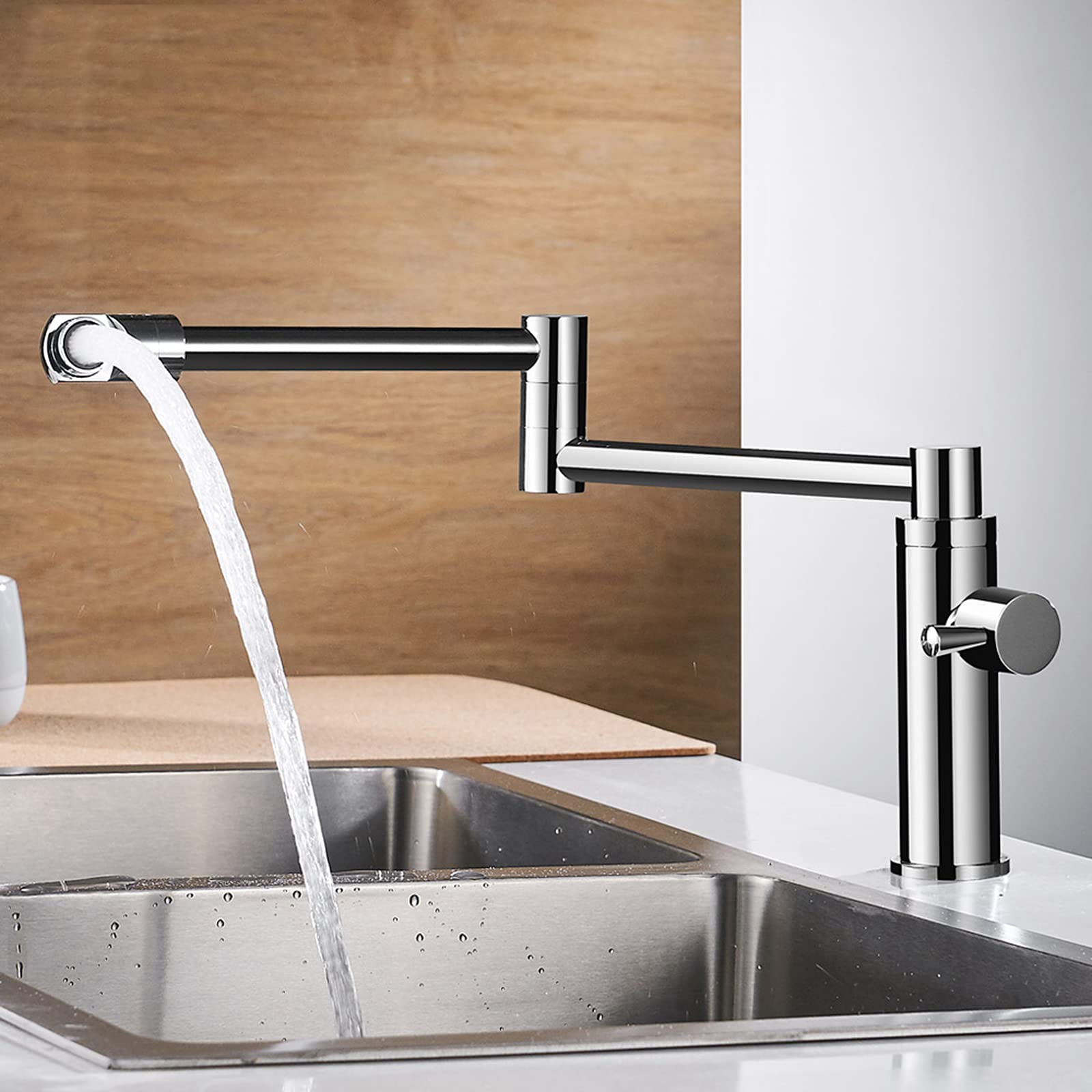 Robinet de cuisine en laiton chromé extensible design épuré haute durabilité