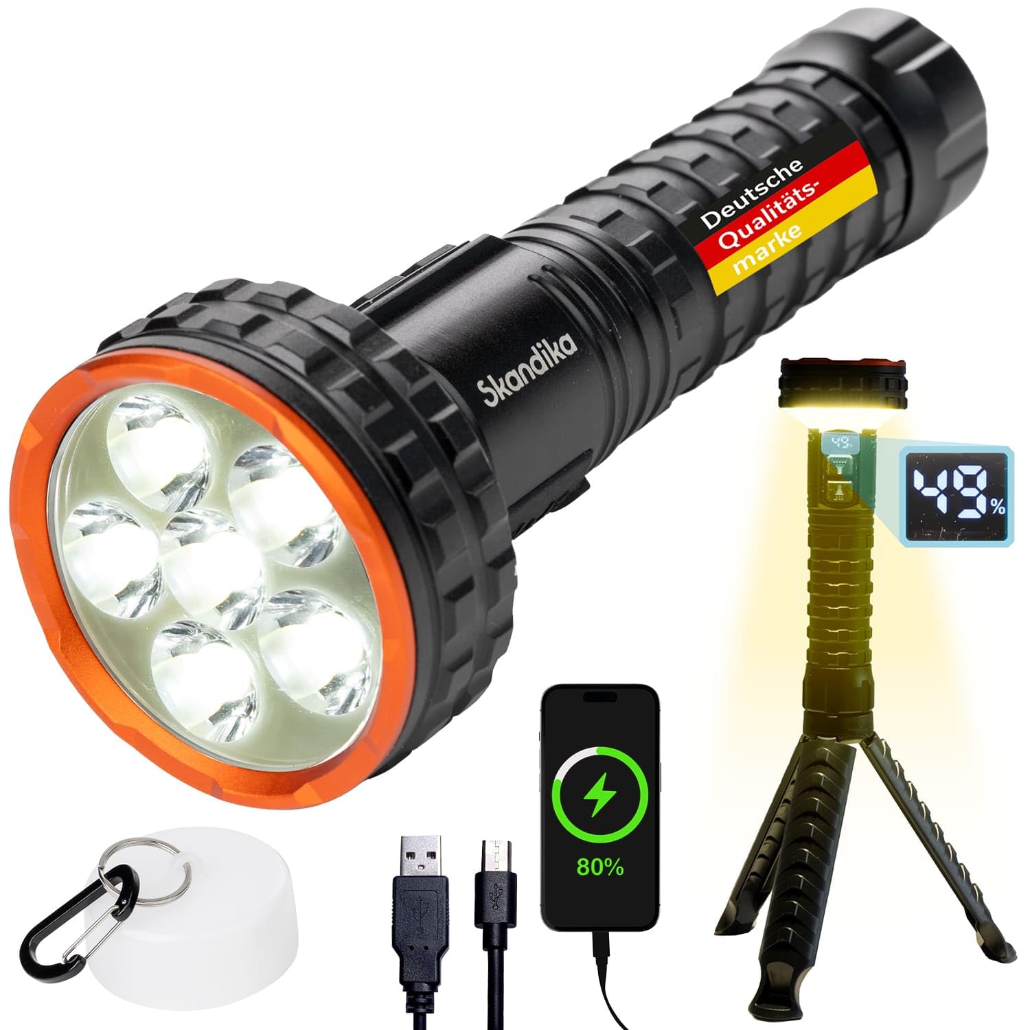 skandika Linterna LED Lyska – Linterna de camping 2 en 1 con LED COB – batería recargable | con imán - luz LED - linterna de mano - para actividades al aire libre - senderismo