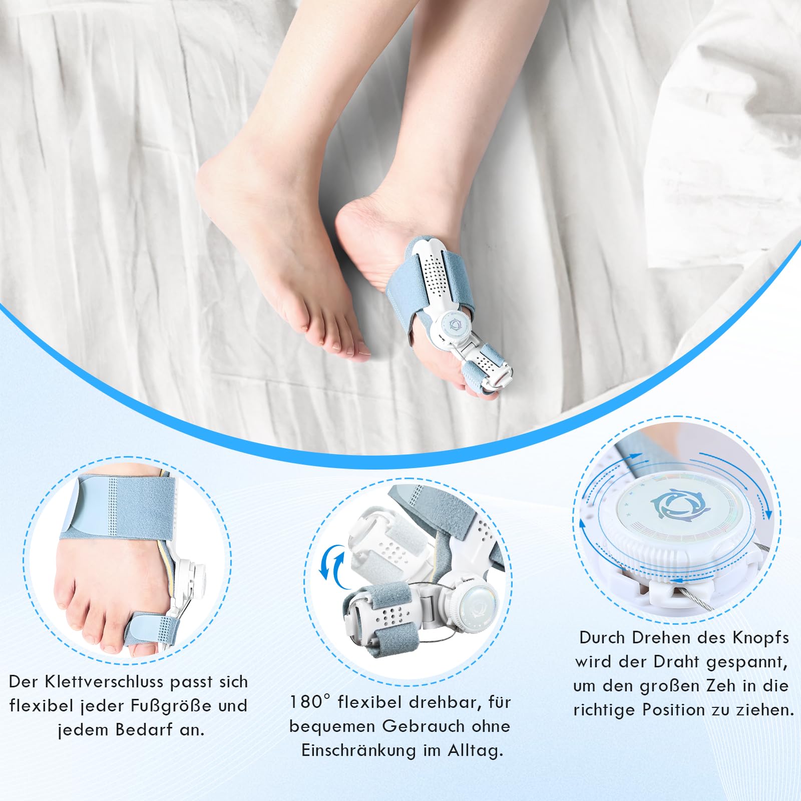 Hallux Valgus Korrektur Set für Damen und Herren, Verstellbarer Hallux Valgus Schiene und 2 Silikon Zehenspreizer für Daumen, Reduziert Hallux Valgus Belastung für Tag und Nacht,2 Paar