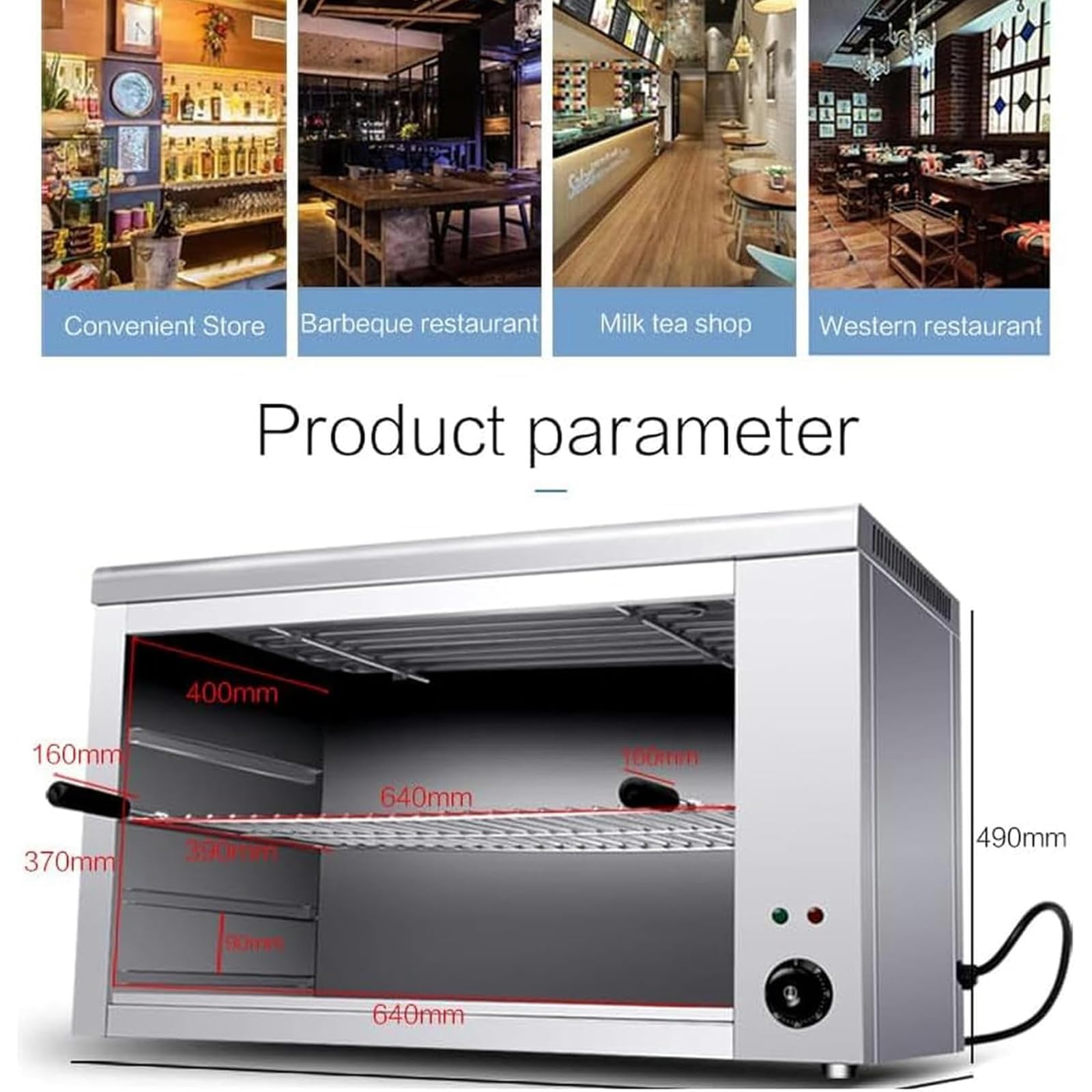 Horno De Salamandra Eléctrica, Horno De Pizza Eléctrica, Horno Eléctrico Controlado Termostáticamente, Aparato De Cocina De Cuadrícula Ajustable De 2200W, 360 ° Incluso Calentamiento