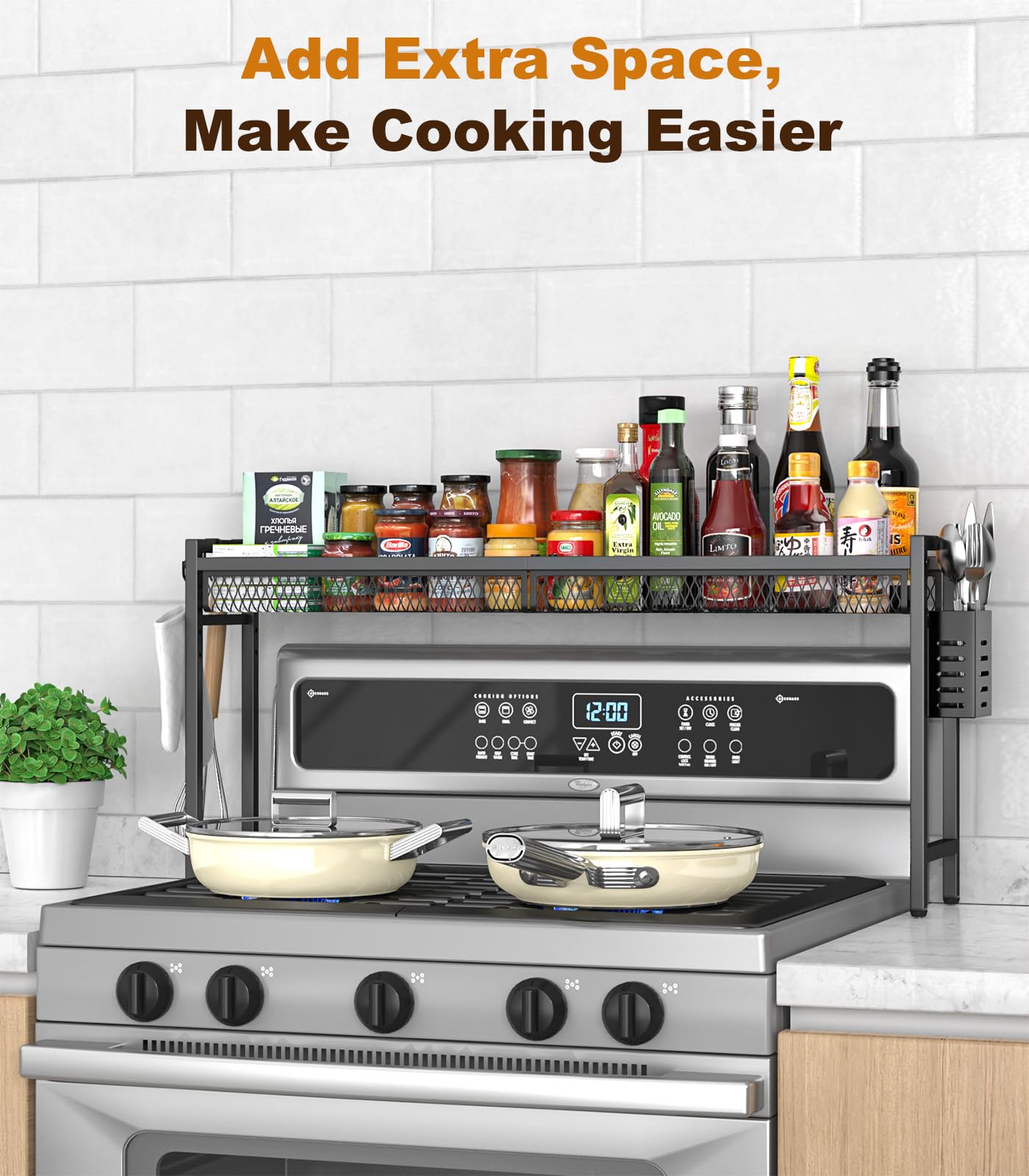 Stove Top Shelf - 5 Level Adjustable, Black -7 Stove Top Shelf - 5 Level Adjustable, Black -7