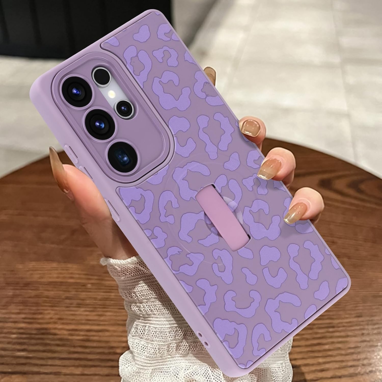 MOWIME Magnetic for Samsung Galaxy S25 Ultra Case with Finger Strap, Compatible with Magsafe, Cheetah Print Pattern Women Girls, Slim Shockproof Soft TPU Case for Galaxy S25 Ultra 6.9 Inch, Purple - Image 6