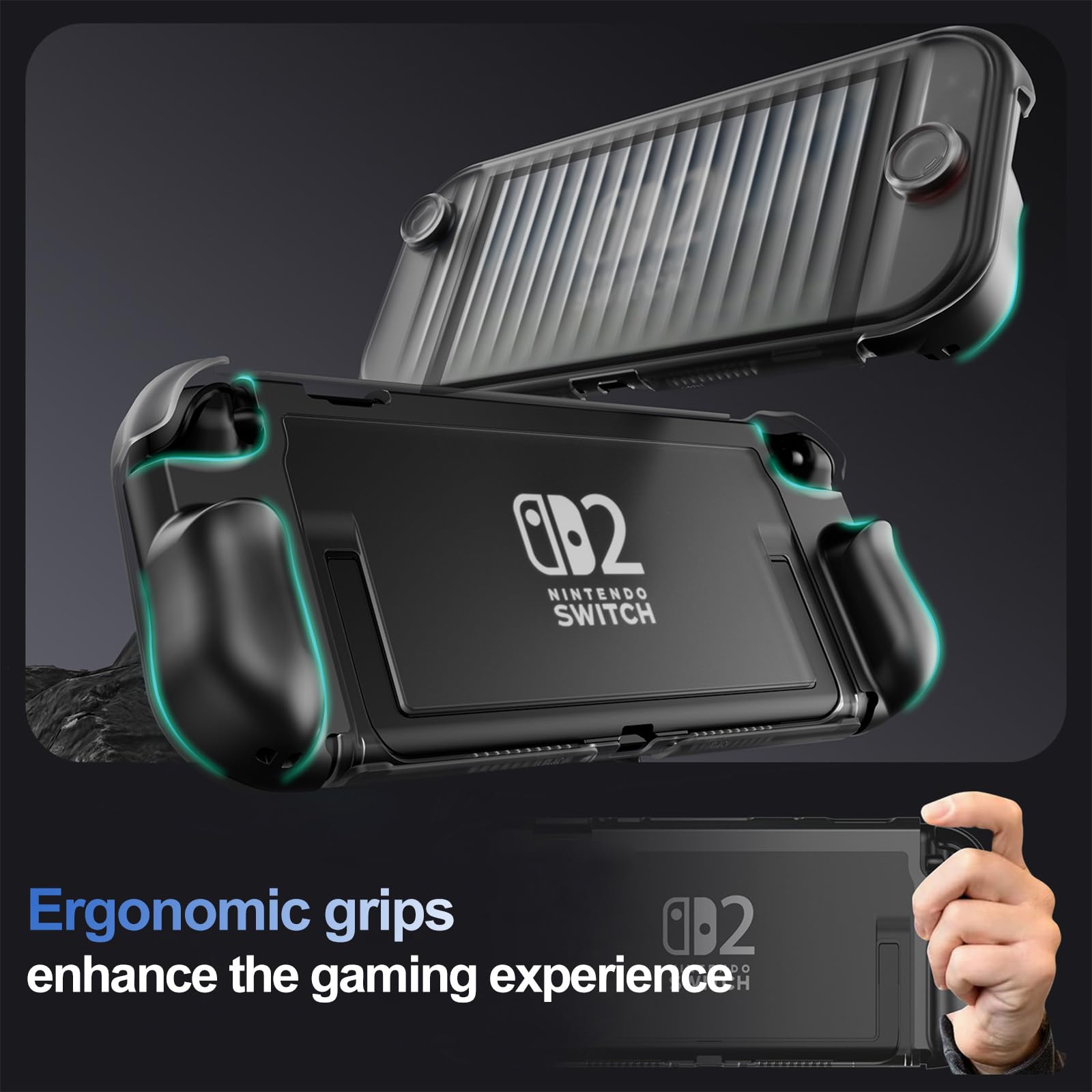 ProCase Dockable Grip Case for Nintendo Switch 2, Protective PC Front Cover with a Foldable Controller Holder Design, Slim Shockproof Hard Shell Fit for 2025 Switch 2 & Kickstand -Black — view 7