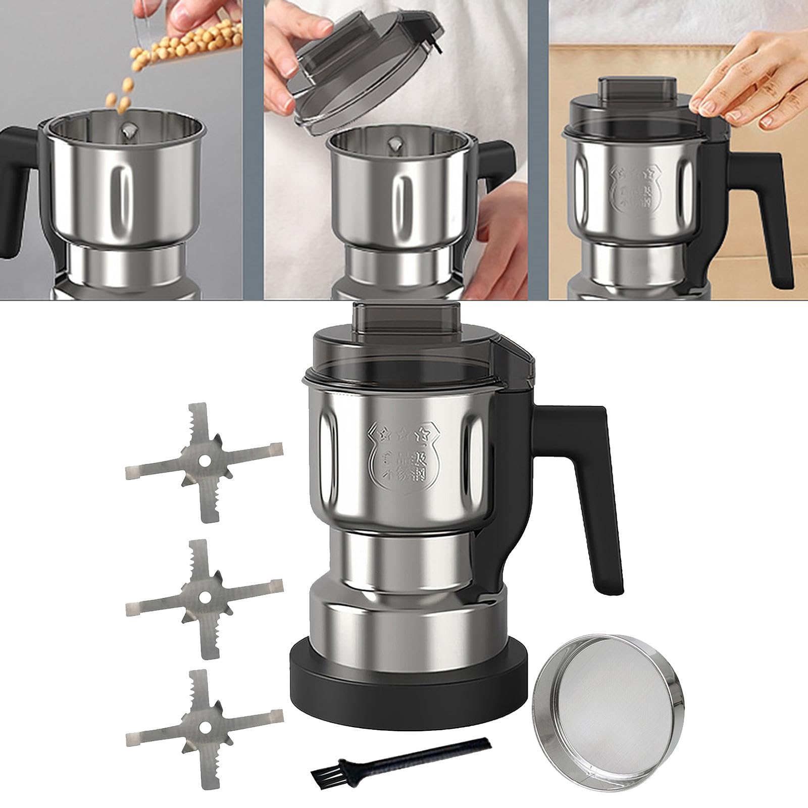 Molinillo de Café Eléctrico para Cocina Molienda Eficiente de Granos Semillas Especias Y Café en Material Resistente con Diseño Compacto Adecuado para, Cepillo Tamiz 3 Cuchillas, Individual
