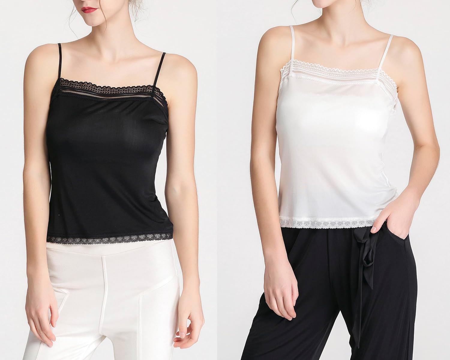 2Pack Women Pure Silk Knitted Soft Sexy Camisole Tank Top Summer Sleeveless Sleep Wear - Image 2