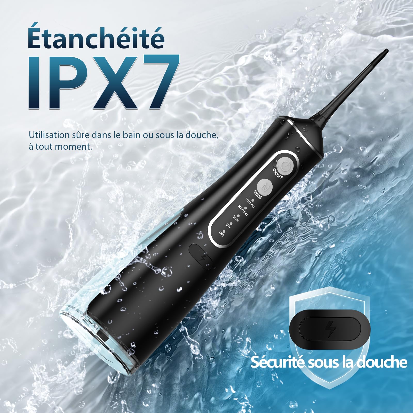 OasiSmile Jet Dentaire Hydropulseur: 5 Embouts Rotatifs 360°, 4 Modes & DIY Pression Réglable, Favorise l’Hygiène Buccale, Irrigateur Oral Étanche IPX7, Hydropulseur Portable 300 ML, Maison et Voyage