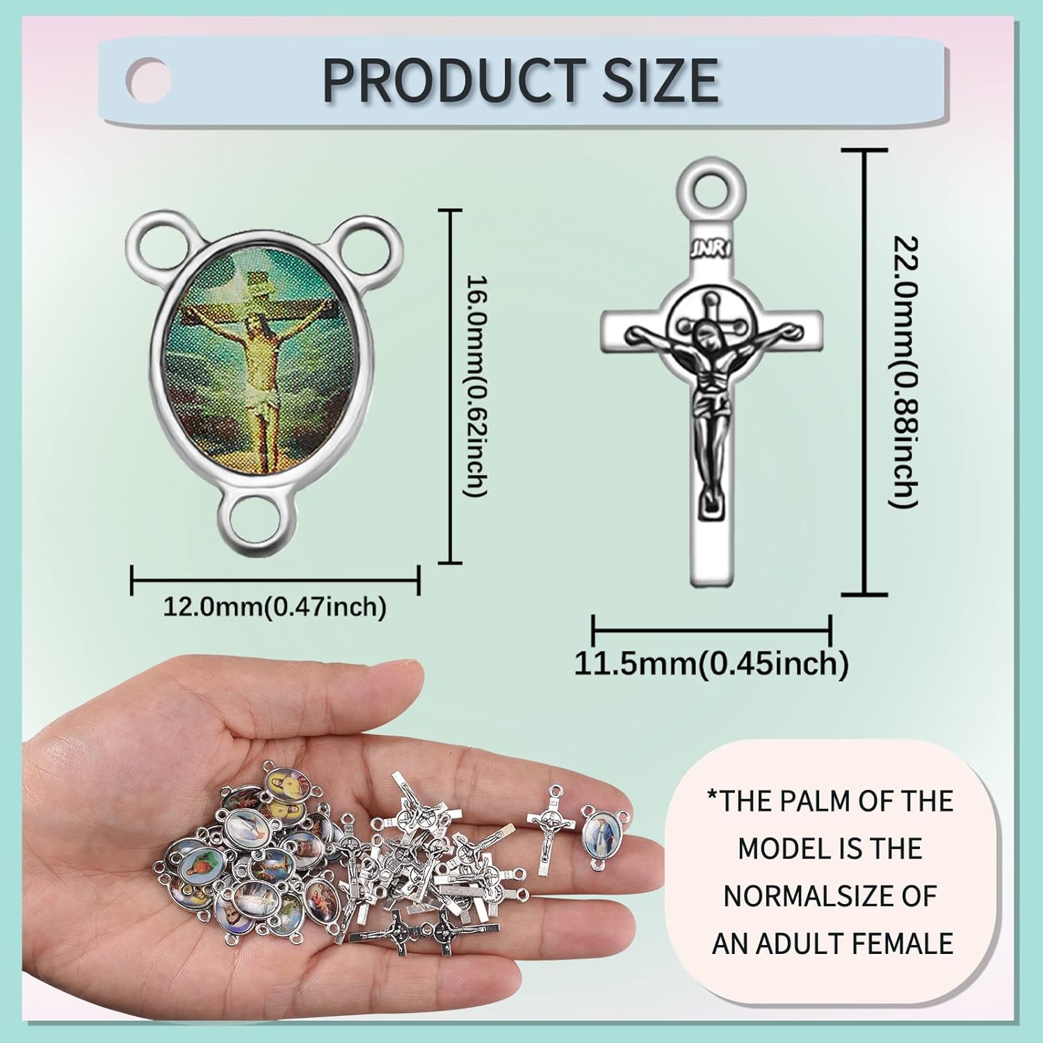 60Pcs/30Sets Rosary Making Kits Supplies Alloy Religion Cross and Center Medal Charms Pendant Oval Chandelier Links for Diy Prayer Necklace Jewelry - Image 2