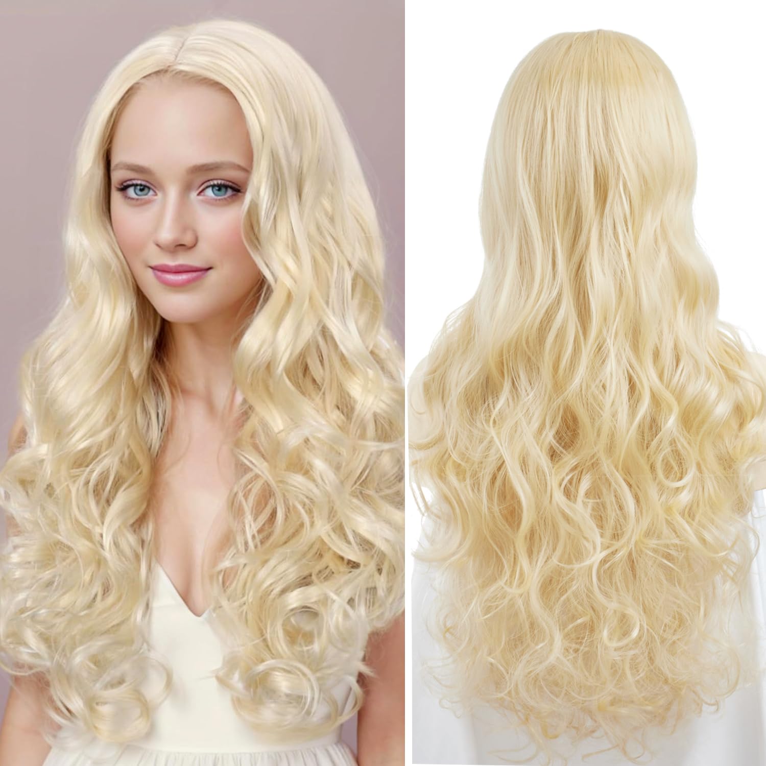 Colorfulpanda Long Blonde Curly Wavy Wigs for Women Girls Costume Cosplay Fancy Dress