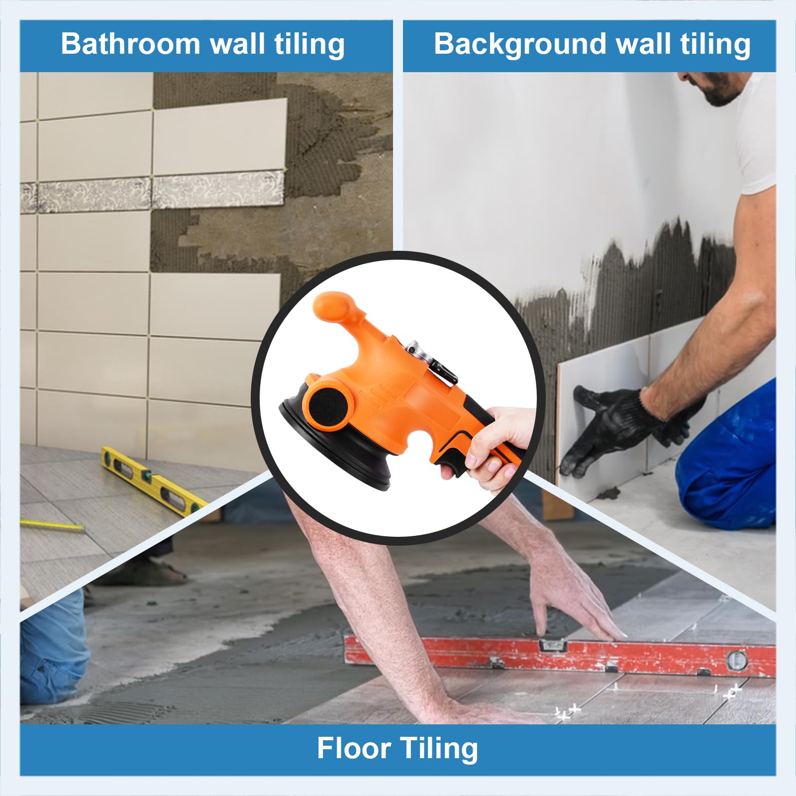MXBAOHENG Vibradora de azulejos 3 velocidades 12000VPM Ventosa Vibradora Azulejos Capacidad de carga 100 kg Vibrador de baldosas de cerámica adecuado para baldosas de 30-80 cm(2 baterías)