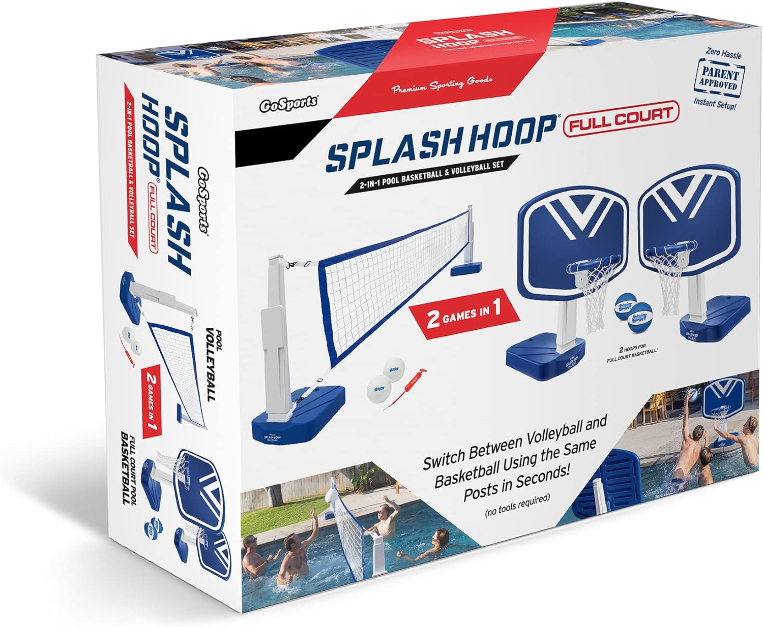 GoSports Splash Hoop 2-in1 Full Court Pool Basketball & Volleyball Game Set : Toys & Games