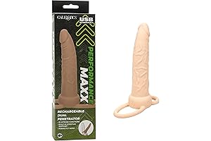 CalExotics Performance Maxx Dual Penetrator Cock Ring Butt Plug - Ivory