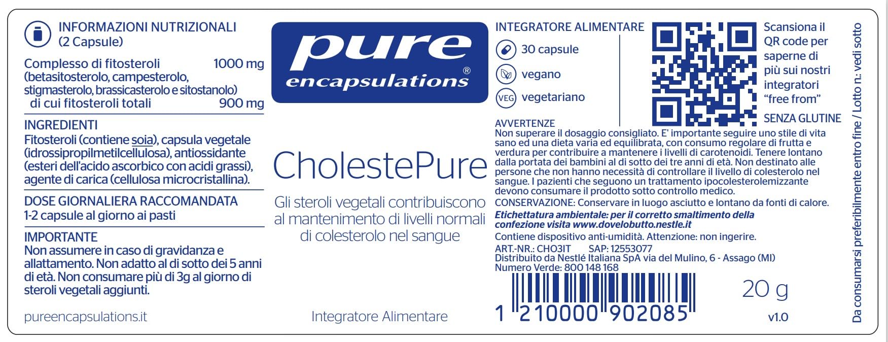 Pure Encapsulations - CholestePure Plus – Integratore con Fitosteroli Vegetali da Soia – Colesterolo Normale – 30 Capsule