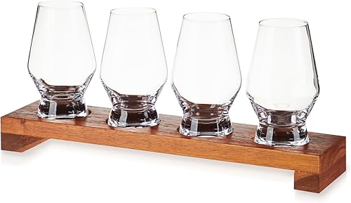 Miniatura 9 de Viski Spirit Tasting - Juego de vasos de cristal con bandeja de madera para bourbon, whisky, ginebra, brandy o licor, elegantes vasos para bares