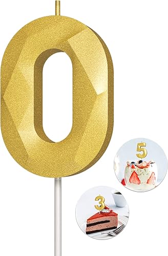 Miniatura 120 de Velas de cumpleaños con número (4 velas rojas) 3D con forma de diamante número Happy Birthday Cake Velas para fiesta de cumpleaños, boda, decoración