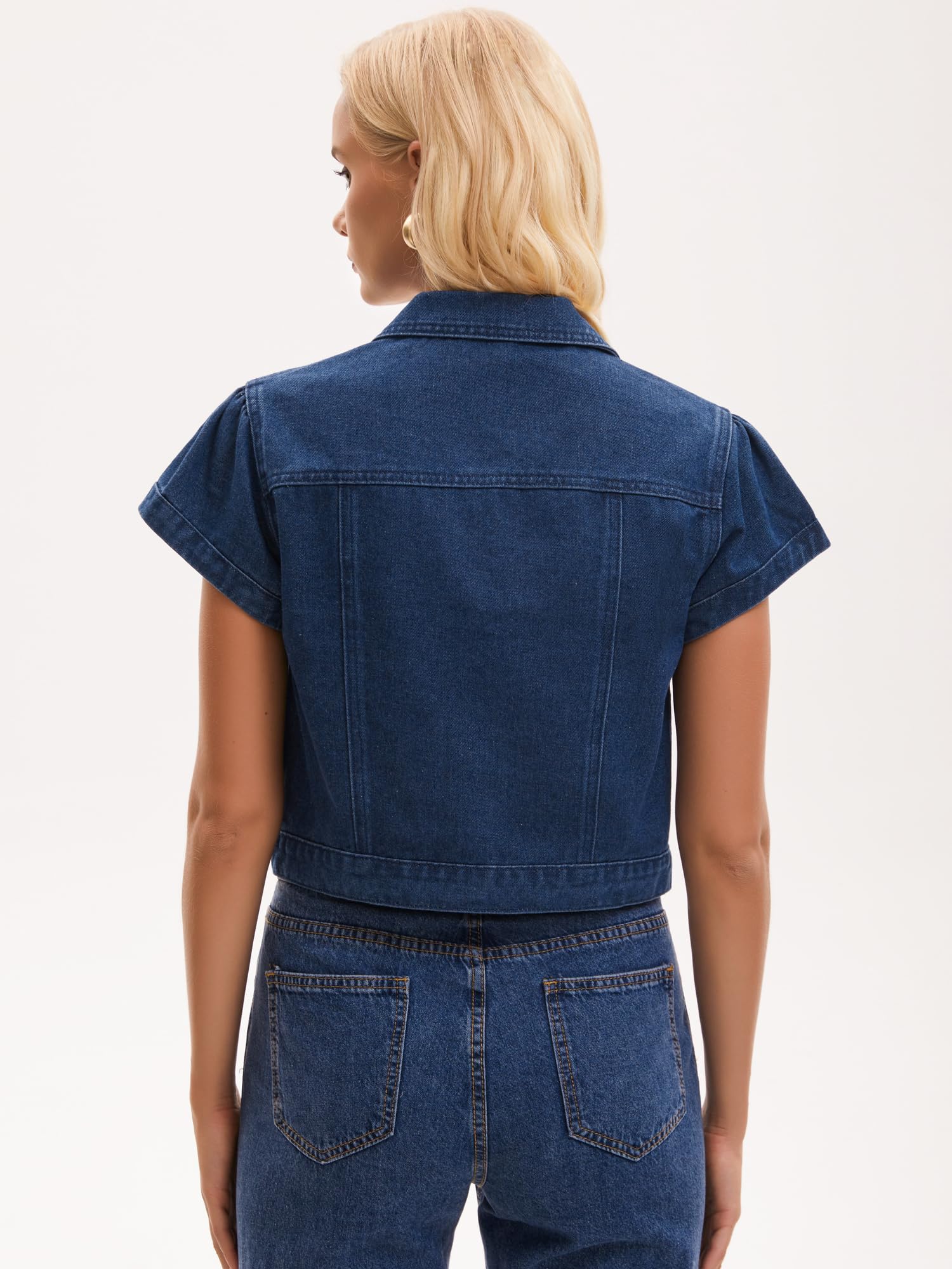 Veste En Jean Femme Boutonnée À Manches Courtes Et Col Revers Blouson Court En Denim Classique