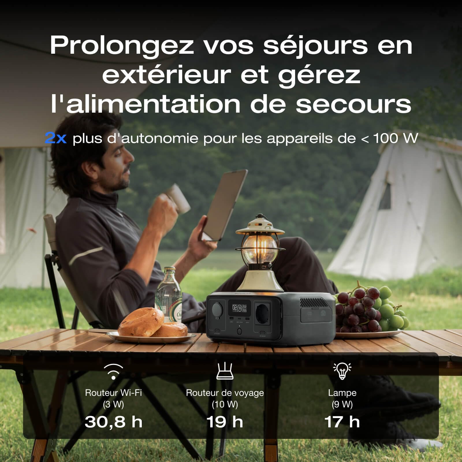 EF ECOFLOW Station électrique portable RIVER 3 UPS 245 Wh, Batterie LiFeP04 | 600W de puissance de sortie, 2*Runtime avec technologie GaN, générateur électrique solaire pour l'extérieur, camping et RV