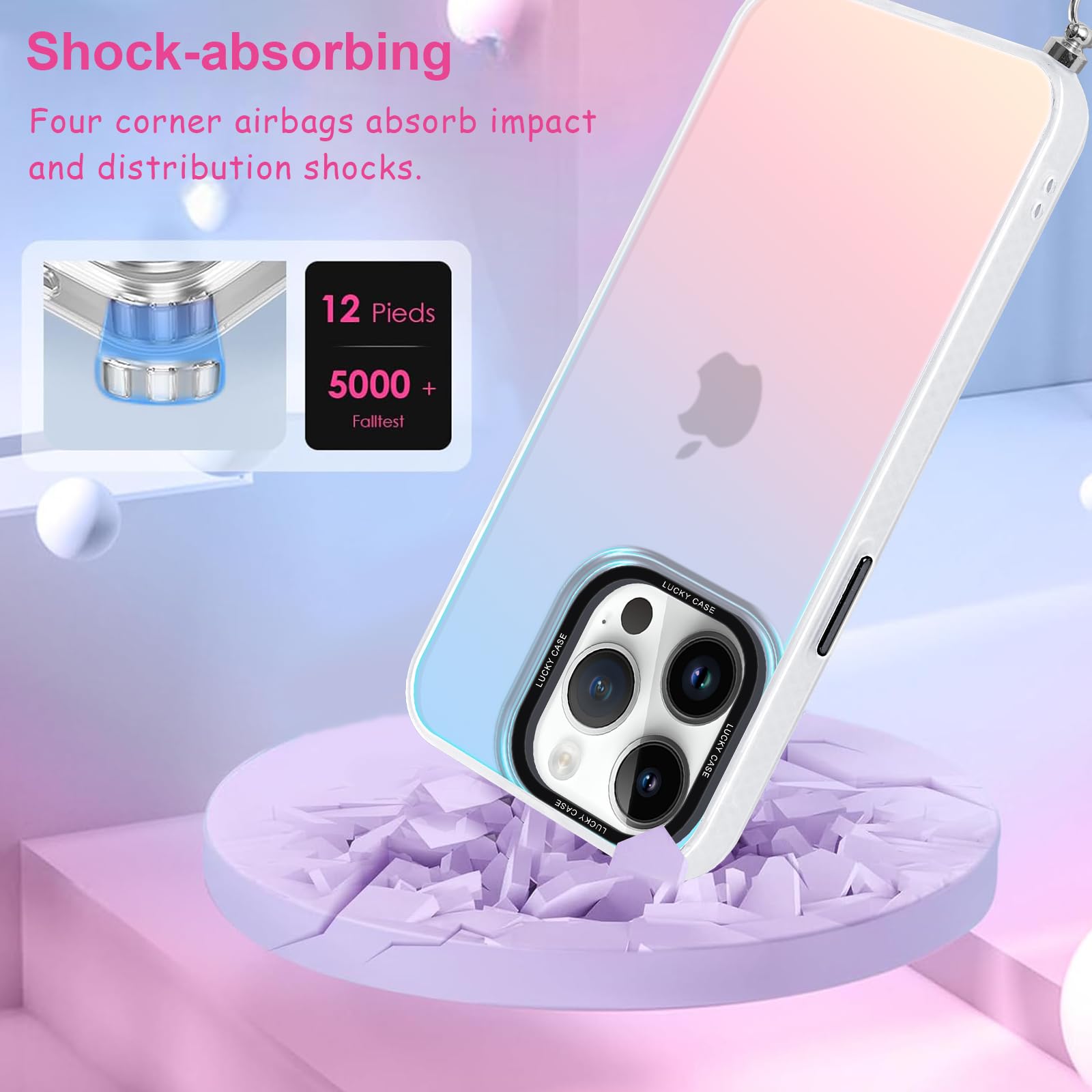 Xylota Cover Con Cordino Per IPhone 14 Pro Max, Custodia Trasparente Con Tracolla Regolabile, Silicone TPU Antiurto, Rosa - 5