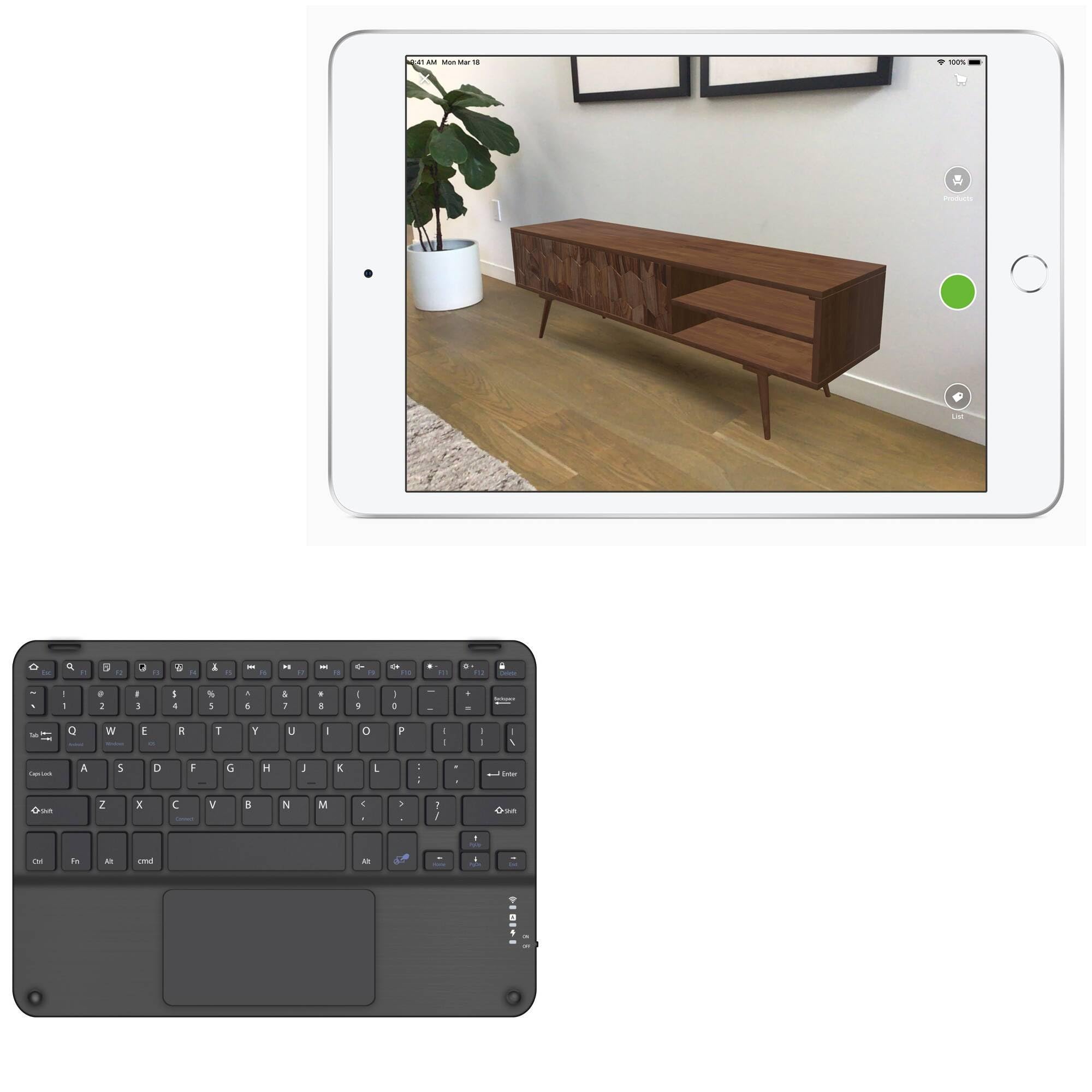 BoxWave Keyboard Compatible with Apple iPad Air (3rd Gen 2019) - SlimKeys Bluetooth Keyboard with Trackpad, Portable Slim TouchPad - Jet Black