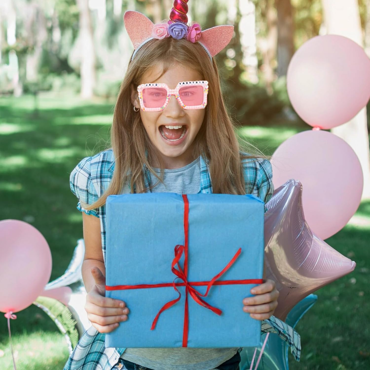 ZEBSF Happy Birthday Girl Sunglasses for Women and Girls, Square Cute Pink Party Glasses for Birthday Gift Accessories - Image 5