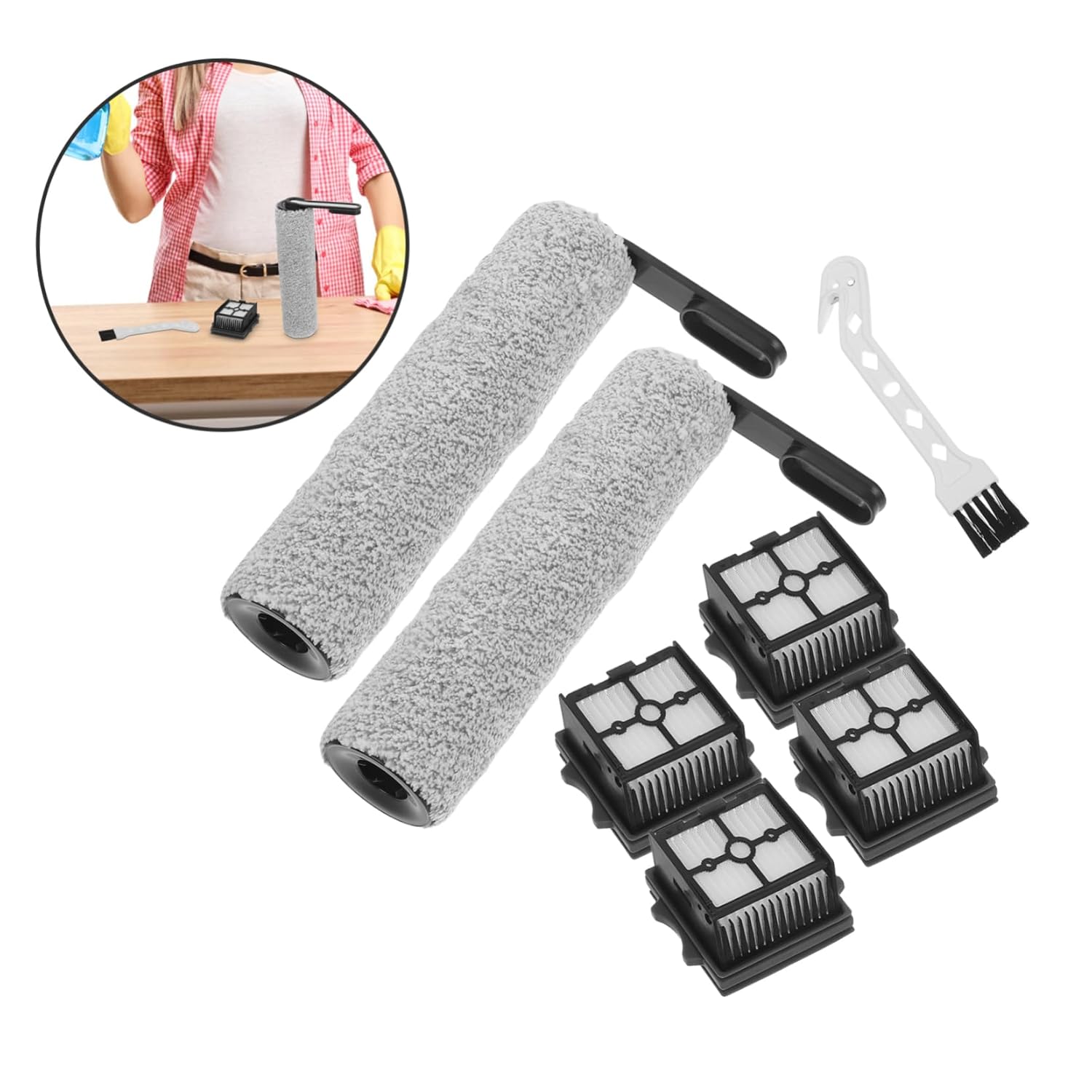 PRETYZOOM 1Set Replacement Roller Brush and Filter for Floor Scrubber Compatible with Various Models Includes Rollers Filters and Brush for Comprehensive Cleaning