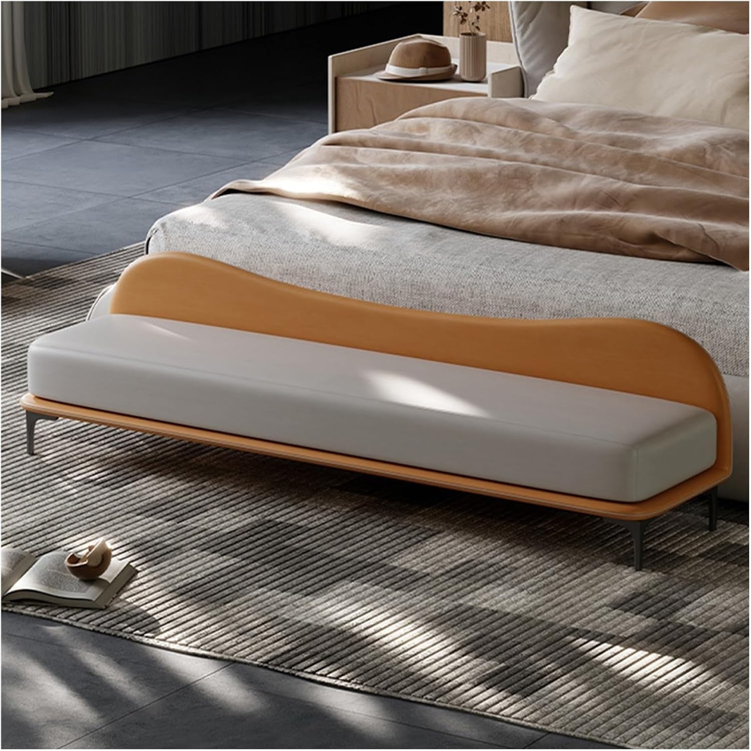 GLigeT End of Bed Bench End of Bed Bench, Leather Long Bench, Modern Upholstered Bedroom Bench for Living Room Foyer Indoor Entryway Foot of Bed Bench (Color : Gris, Size : 120 * 45 * 55cm)